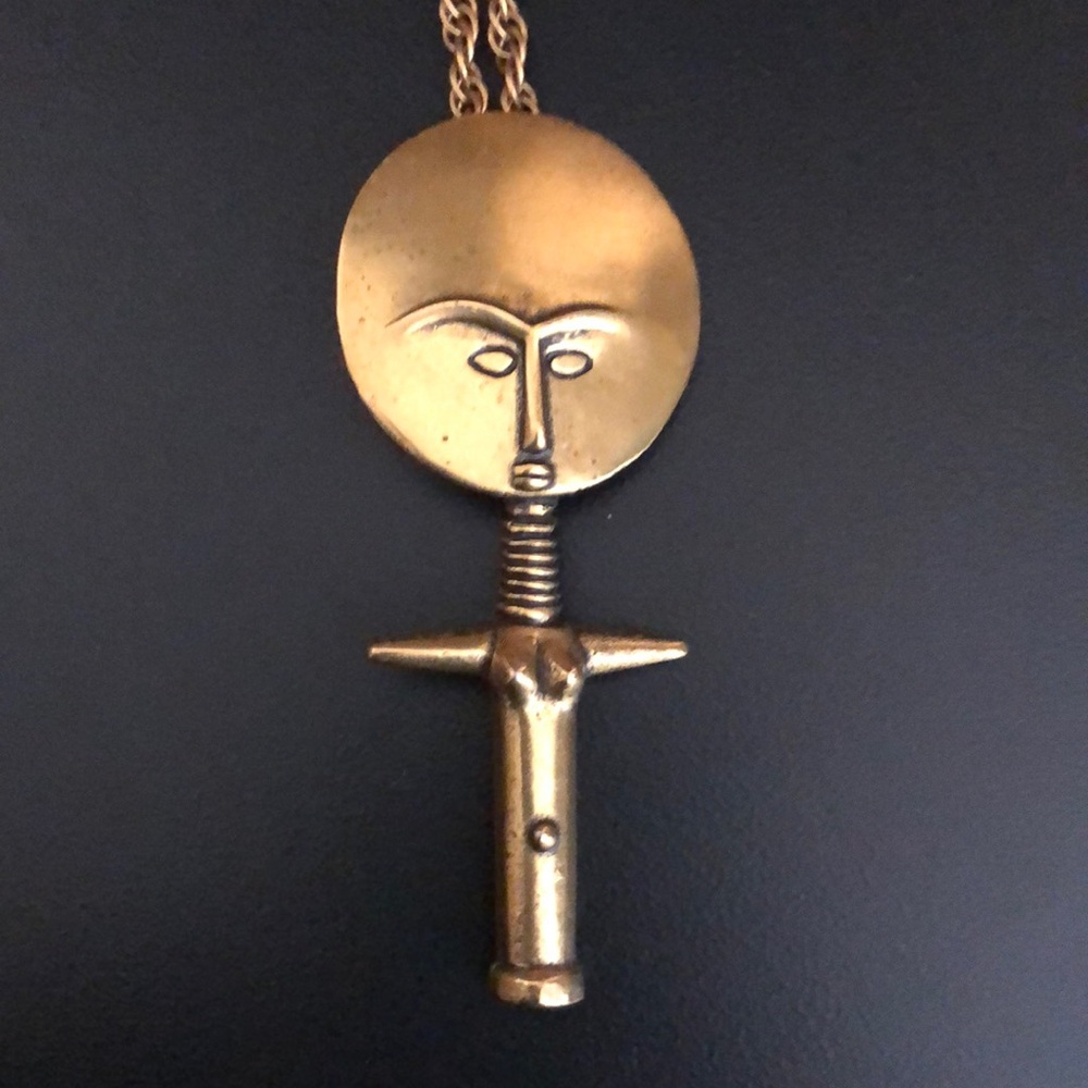 ALVA MUSEUM REPLICAS Vintage Tribal Fertility Doll Gold Pendant Necklace